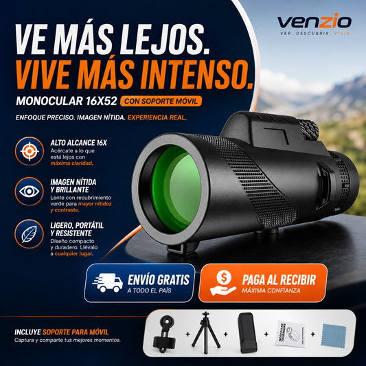 TELESCOPIO MONOCULAR DE ALTA POTENCIA + TRÍPODE: Visión HD 16x52 con soporte móvil 🔭