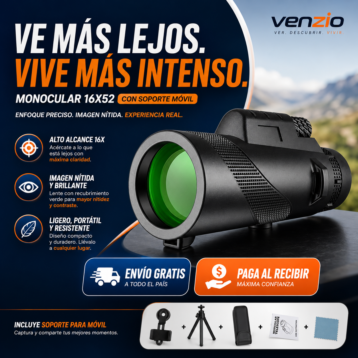 Telescopio Monocular con Soporte para Movil