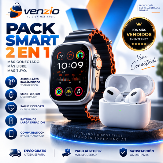 Deja el móvil en el bolsillo con Pack Smartwatch + Auriculares Inalámbricos